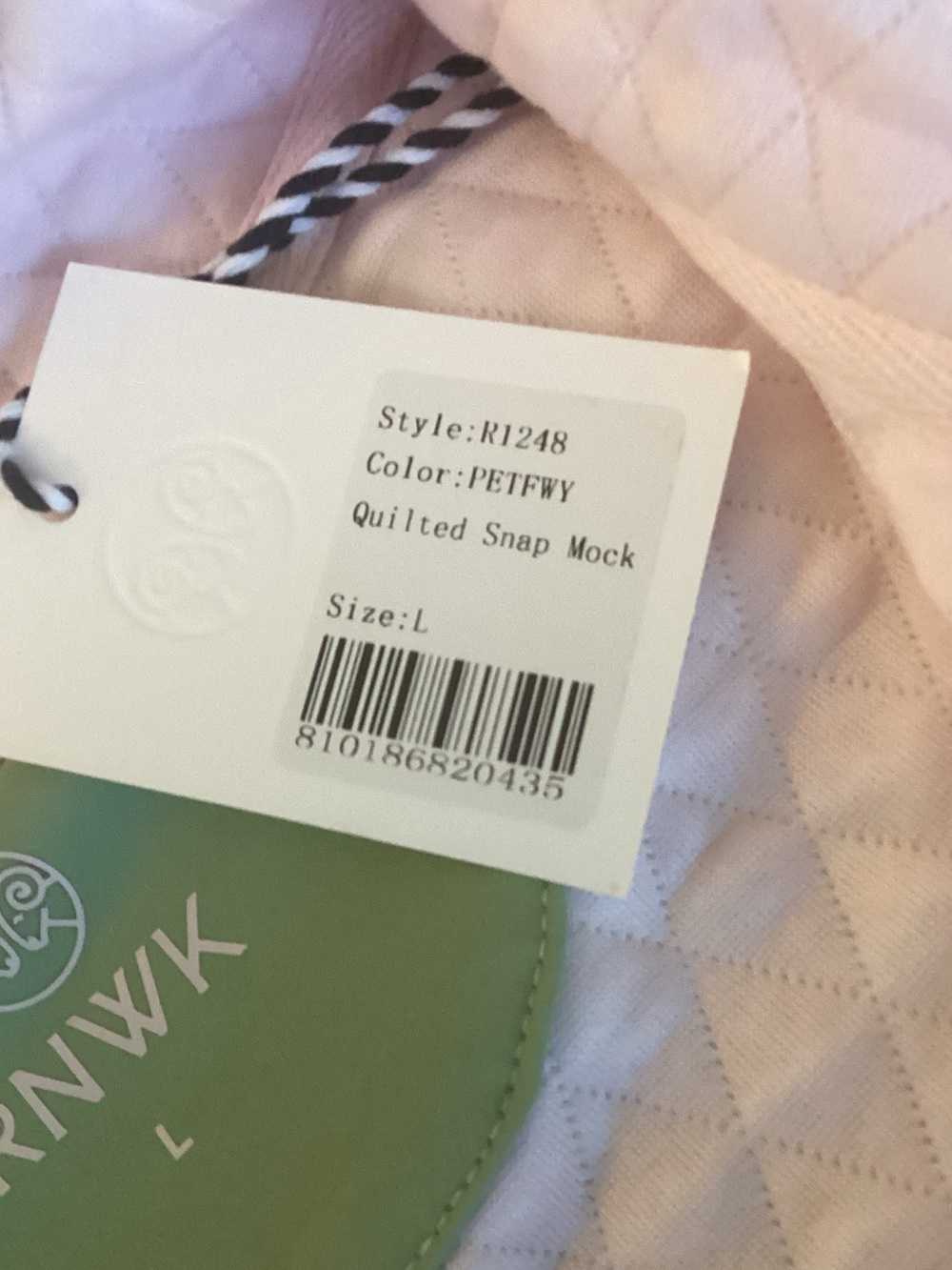 Renwick Quilted Snap Mock PulloverJacket in Light Pink with Green Trim L R1248 - Picture 9 of 9